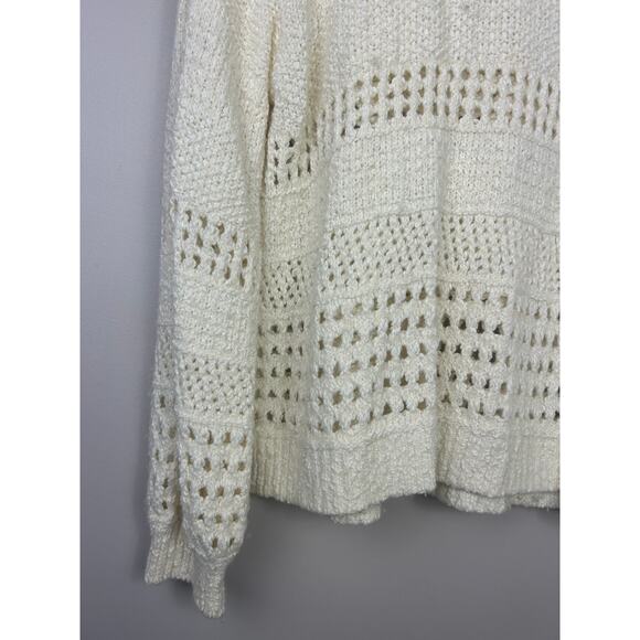 Anthropologie Pointelle Hooded Knit Pullover Sweater Cream Boho Sz Small - Picture 4 of 8